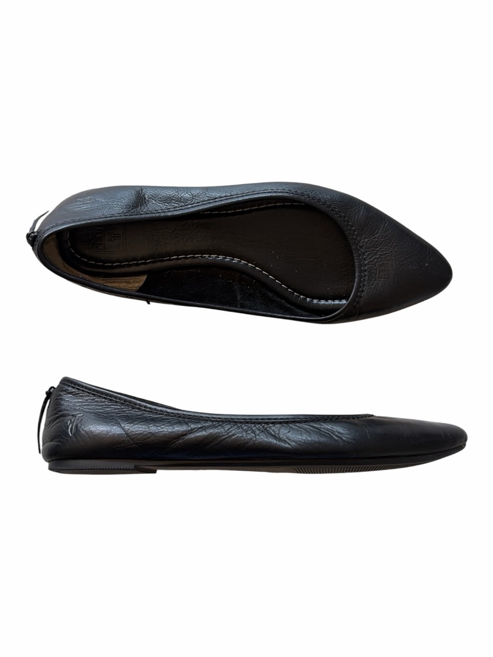Frye Regina Black Pointed-Toe Leather Ballet Flats Shoes Sz 9.5 Classic Clean